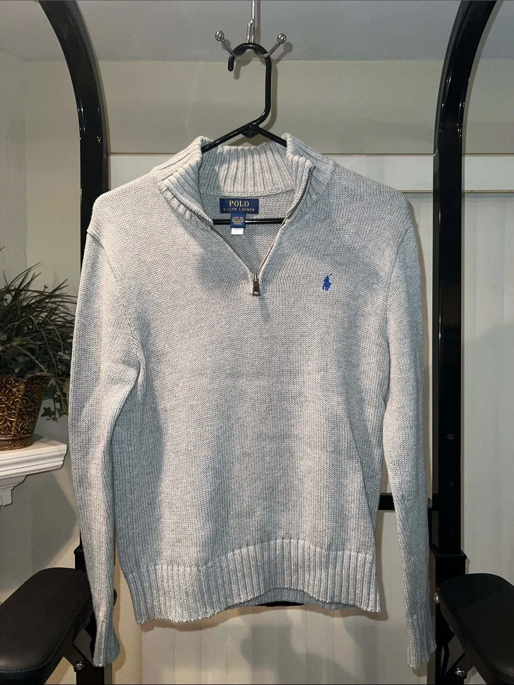 Polo by Ralph Lauren Light Gray Quarter-Zip Sweater with Blue Pony